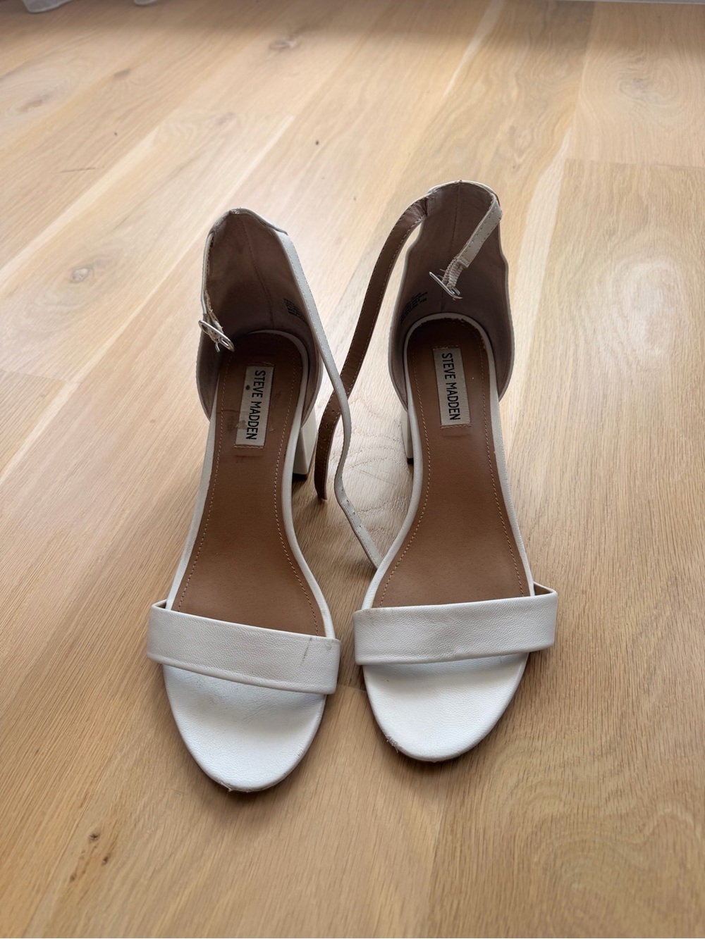 Steve Madden White Open-Toe Ankle Strap Heels